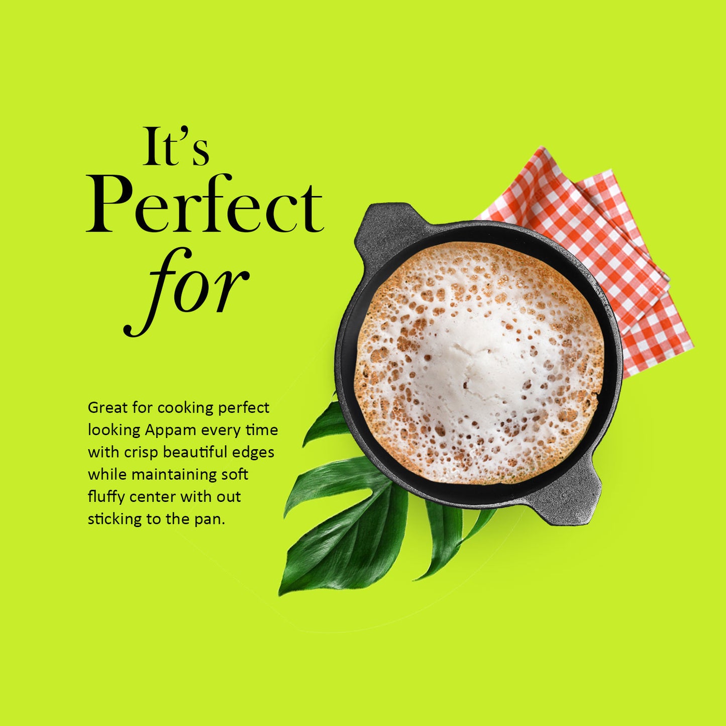 Kichera Pre-Seasoned Cast Iron Super Smooth Appam Pan | Naturally Non-Stick Appam Maker | Durable & Food-Safe Cookware