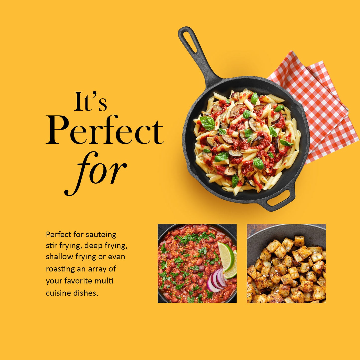 Pre-Seasoned Cast Iron Skillet 10 Inch – Naturally Non-Stick, Induction Base Frying Pan for Healthy Cooking