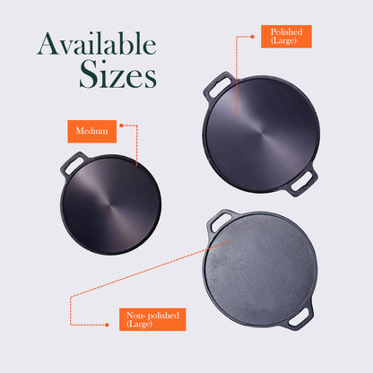 Pre-Seasoned Cast Iron Dosa Tawa | 11 Inch, Single Handle, Naturally Non-Stick & Induction Compatible