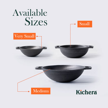 Kichera Pre-Seasoned Cast Iron Round Bottom Kadhai 10 Inch | Naturally Non-Stick & Iron-Rich Indian Cookware