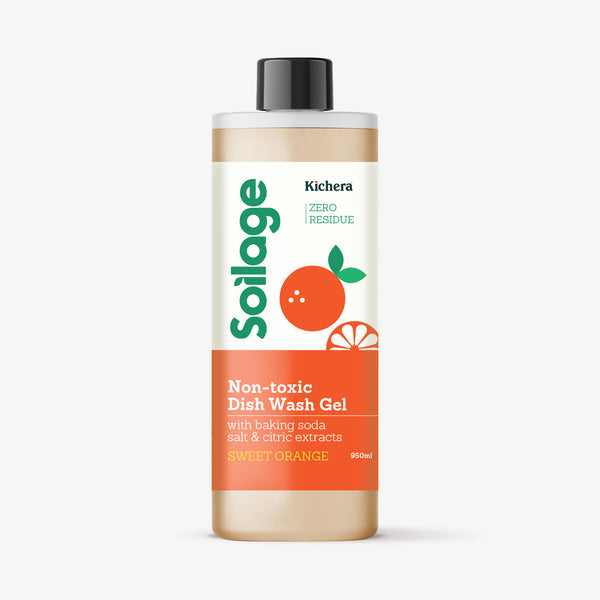 Soilage Natural Dishwash Liquid Gel 950ml | Sweet Orange | Best Non-Toxic Dish Soap for Health | Eco-Friendly, Plant-Based, Safe for Baby & Pet Bowls