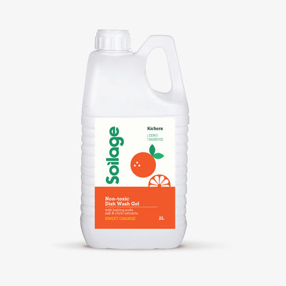 Soilage Best Organic Dishwash Liquid Gel 2L | Natural & Non-Toxic | Eco-Friendly Sweet Orange | Plant-Based with Baking Soda, Salt & Citric | Baby & Pet Safe