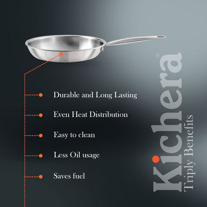 Kichera Triply Stainless Steel Fry Pan Tube Handle
