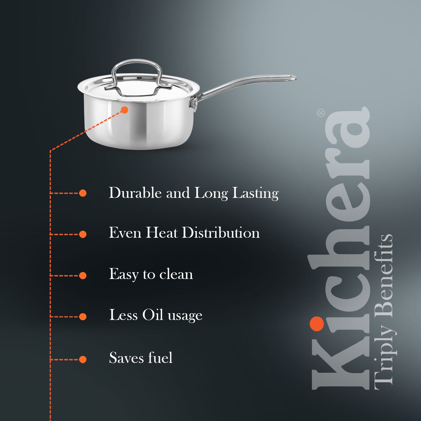 Triply Stainless Steel Saucepan with Lid | Kichera Natural Non Toxic Cookware | Even Heat & Health-Safe | Ideal for Milk, Tea & Sauces