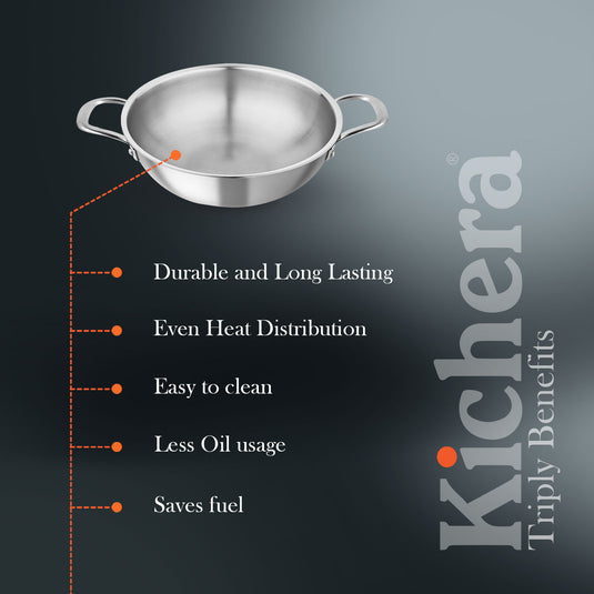 Kichera Triply Stainless Steel Kadai Without lid