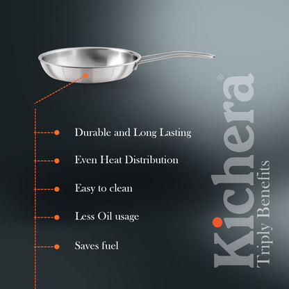 Triply Stainless Steel Fry Pan without Lid – Kichera Non Toxic Cookware for Induction & Gas
