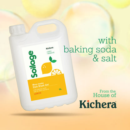 Soilage Organic Dishwash Liquid Gel 5L | Natural & Non-Toxic | Eco-Friendly Lemon | Plant-Based with Baking Soda, Salt & Citric | Baby & Pet Safe | Tough on Grease, Gentle on Hands