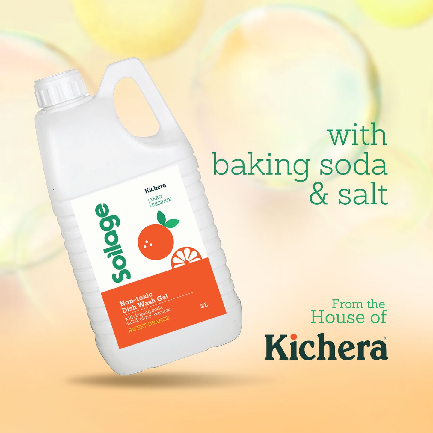 Soilage Best Organic Dishwash Liquid Gel 2L | Natural & Non-Toxic | Eco-Friendly Sweet Orange | Plant-Based with Baking Soda, Salt & Citric | Baby & Pet Safe