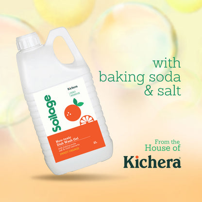 Soilage Best Organic Dishwash Liquid Gel 2L | Natural & Non-Toxic | Eco-Friendly Sweet Orange | Plant-Based with Baking Soda, Salt & Citric | Baby & Pet Safe