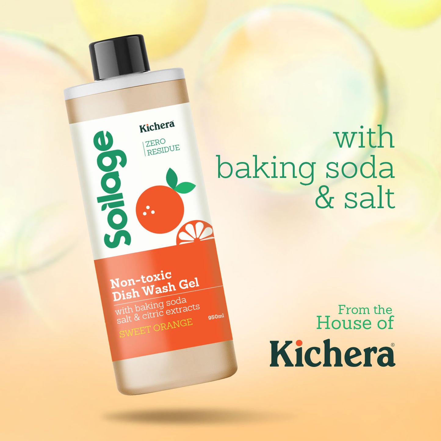 Soilage Natural Dishwash Liquid Gel 950ml | Sweet Orange | Best Non-Toxic Dish Soap for Health | Eco-Friendly, Plant-Based, Safe for Baby & Pet Bowls