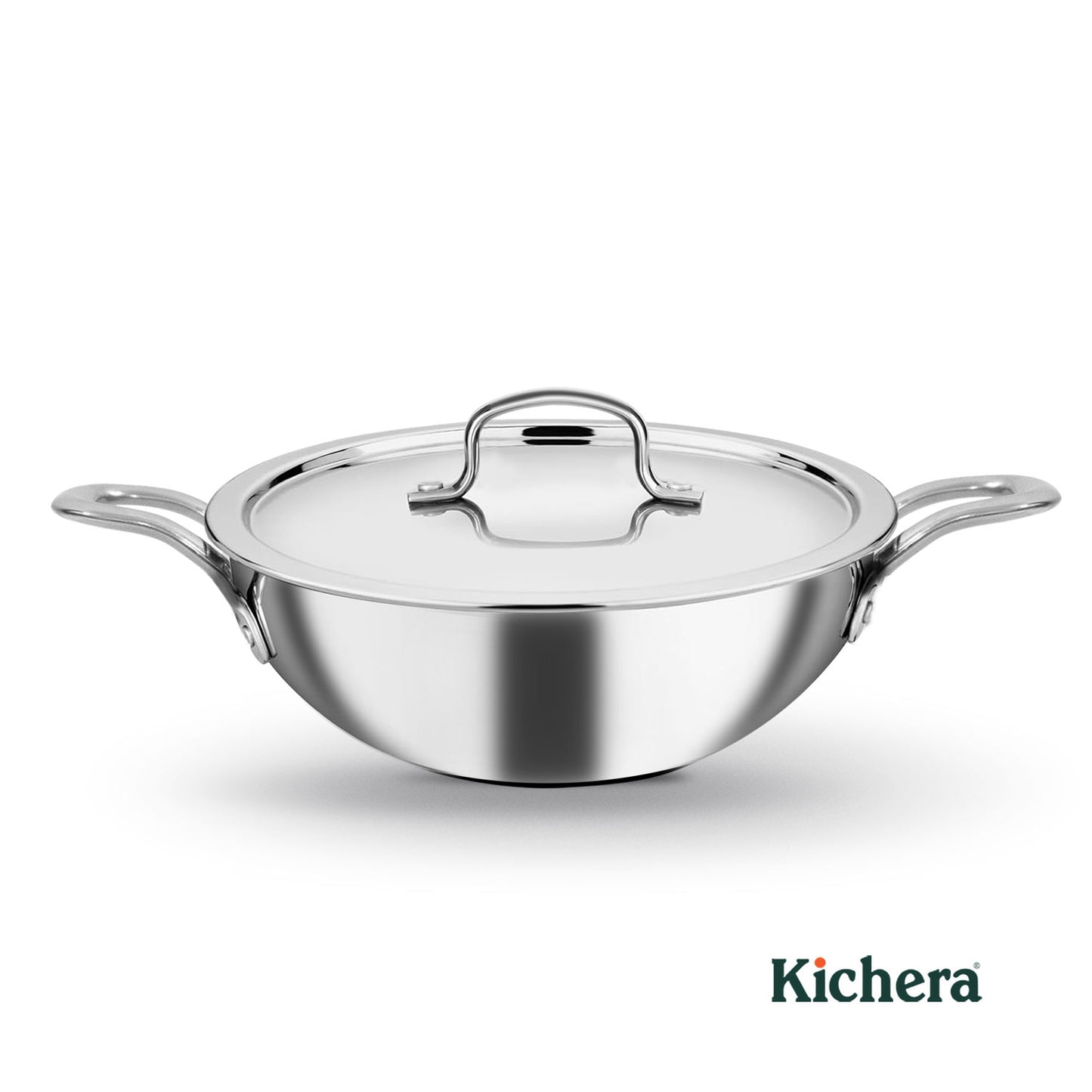 Kichera Triply Stainless Steel Kadai with Lid | Non Toxic Cookware | Best Cookware for Health | Induction & Gas Compatible