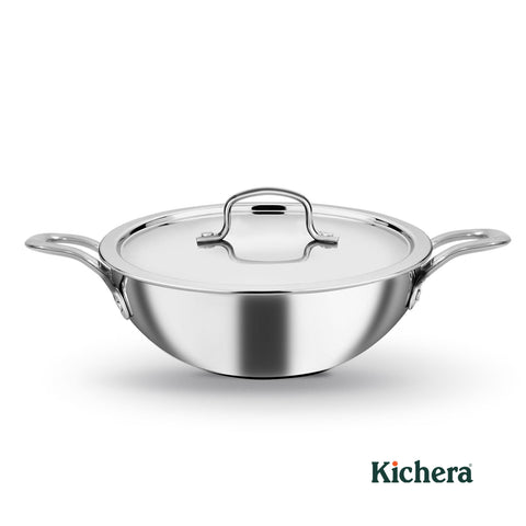 Kichera Triply Stainless Steel Kadai with Lid