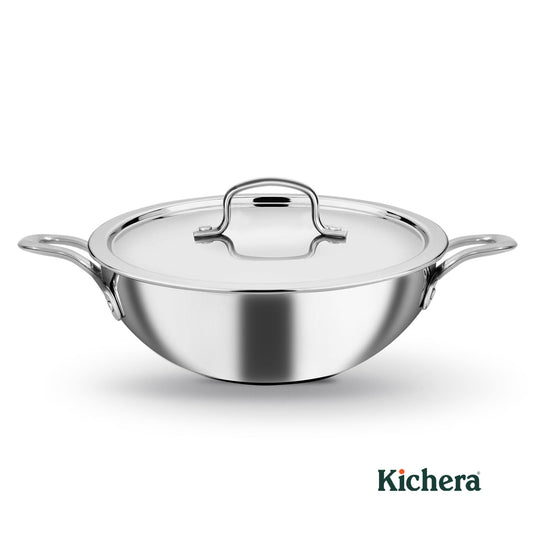 Kichera Triply Stainless Steel Kadai with lid