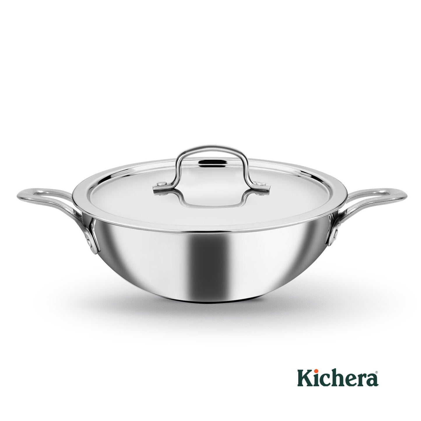 Kichera Triply Stainless Steel Kadai with Lid | Non Toxic Cookware | Best Cookware for Health | Induction & Gas Compatible