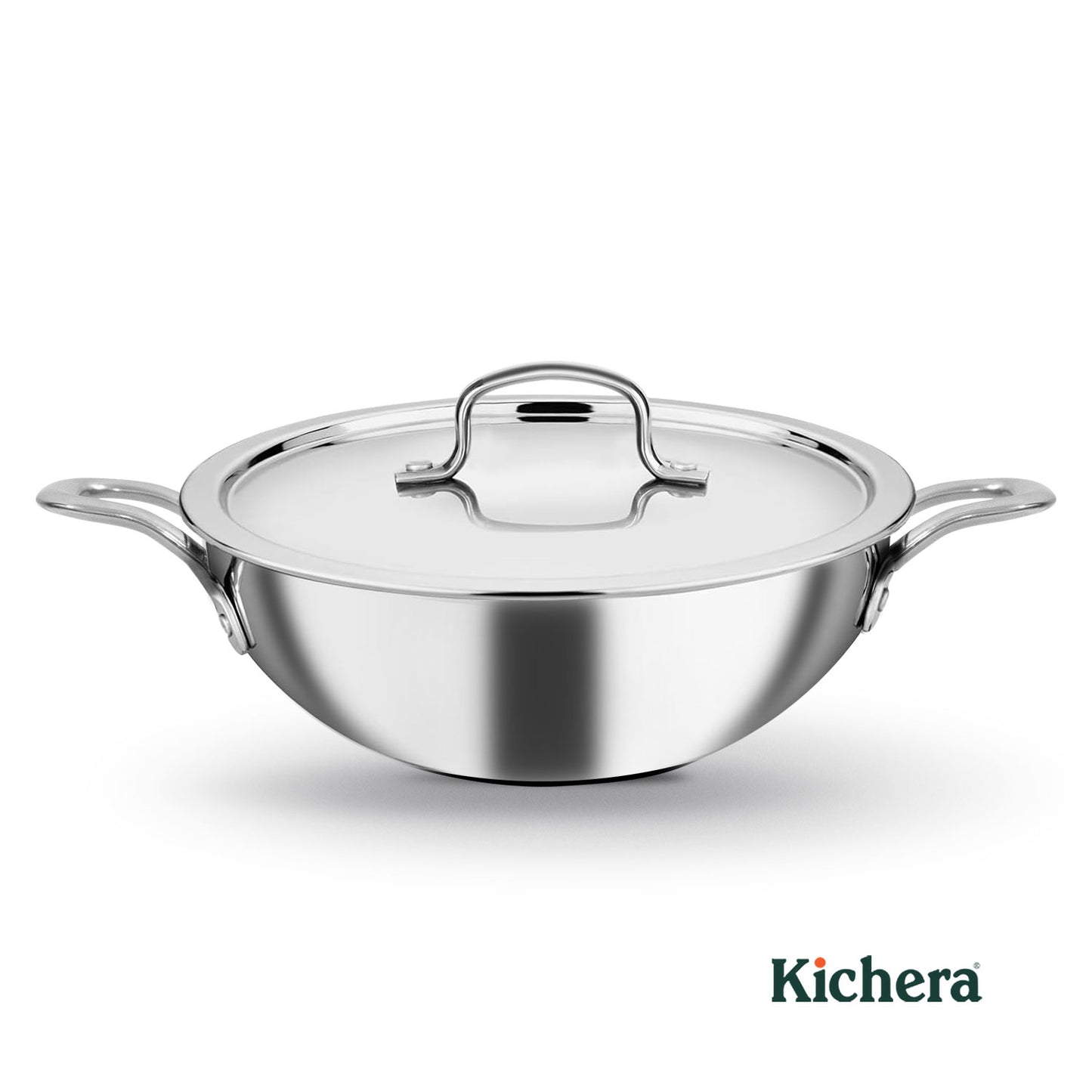 Kichera Triply Stainless Steel Kadai with Lid | Non Toxic Cookware | Best Cookware for Health | Induction & Gas Compatible