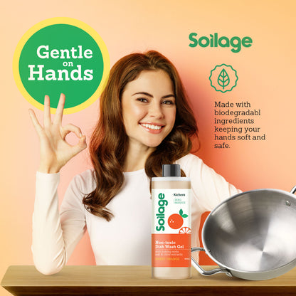 Soilage Natural Dishwash Liquid Gel 950ml | Sweet Orange | Best Non-Toxic Dish Soap for Health | Eco-Friendly, Plant-Based, Safe for Baby & Pet Bowls