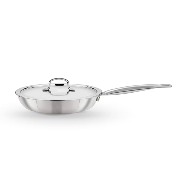 Kichera Triply Stainless Steel Fry Pan Tube Handle with Lid | Non Toxic Cookware | Best Cookware for Health | Induction & Gas Compatible