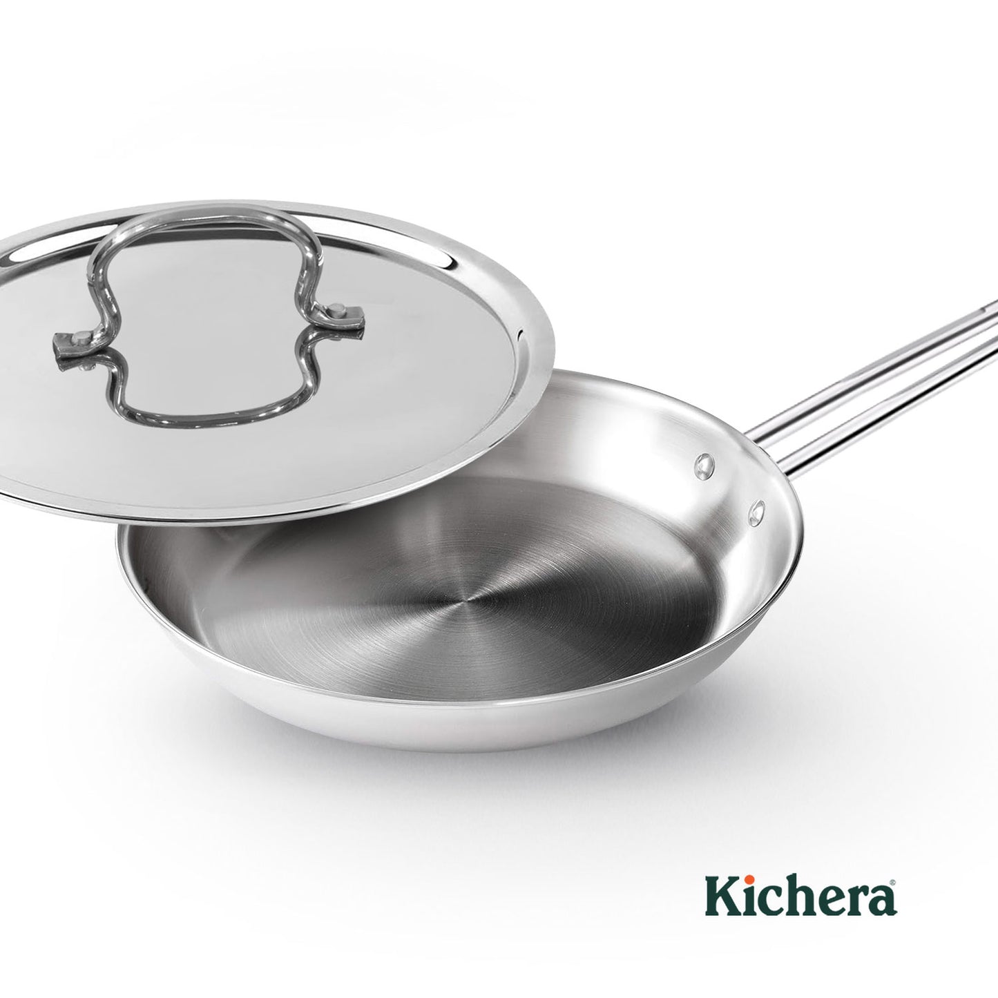 Kichera Triply Stainless Steel Fry Pan with Lid | Non Toxic Cookware | Best Cookware for Health | Induction & Gas Compatible