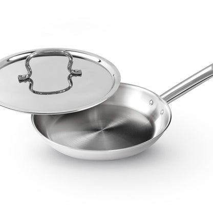 Kichera Triply Stainless Steel Fry Pan Tube Handle with Lid | Non Toxic Cookware | Best Cookware for Health | Induction & Gas Compatible