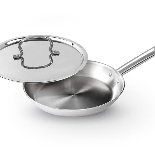 Kichera Triply Stainless Steel Fry Pan Tube Handle with Lid | Non Toxic Cookware | Best Cookware for Health | Induction & Gas Compatible