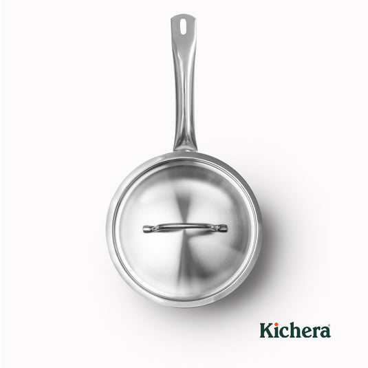 Kichera Triply Stainless Steel Fry Pan Tube Handle with Lid | Non Toxic Cookware | Best Cookware for Health | Induction & Gas Compatible