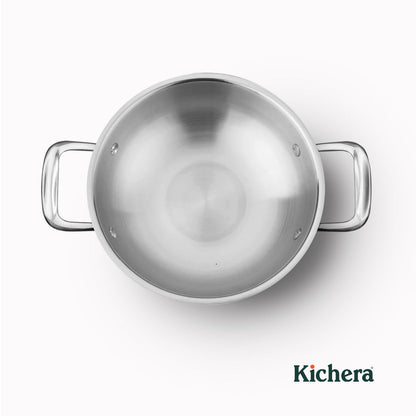 Kichera Triply Stainless Steel Kadai Without Lid | Non Toxic Cookware | Best Cookware for Health | Induction & Gas Compatible