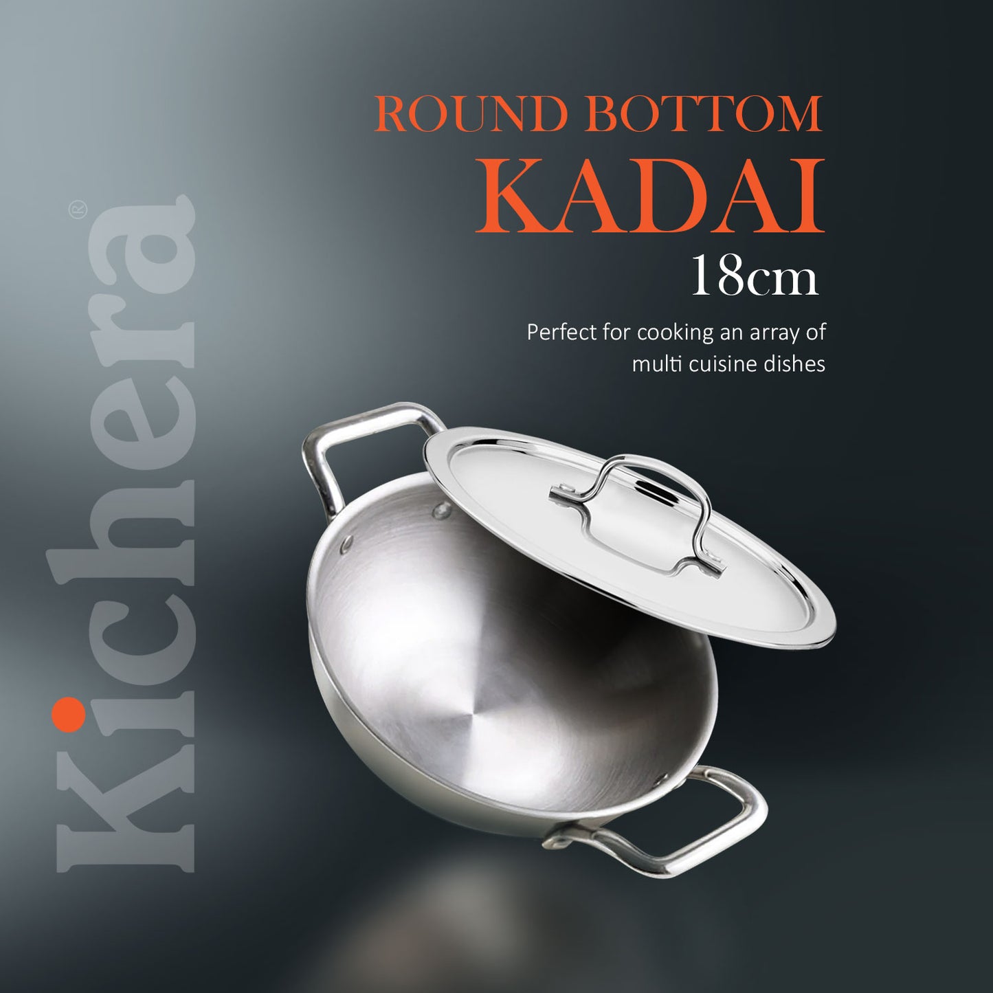 Kichera Triply Stainless Steel Kadai with Lid | Non Toxic Cookware | Best Cookware for Health | Induction & Gas Compatible
