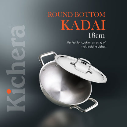 Kichera Triply Stainless Steel Kadai with Lid | Non Toxic Cookware | Best Cookware for Health | Induction & Gas Compatible