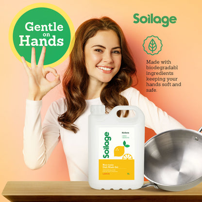 Soilage Organic Dishwash Liquid Gel 5L | Natural & Non-Toxic | Eco-Friendly Lemon | Plant-Based with Baking Soda, Salt & Citric | Baby & Pet Safe | Tough on Grease, Gentle on Hands