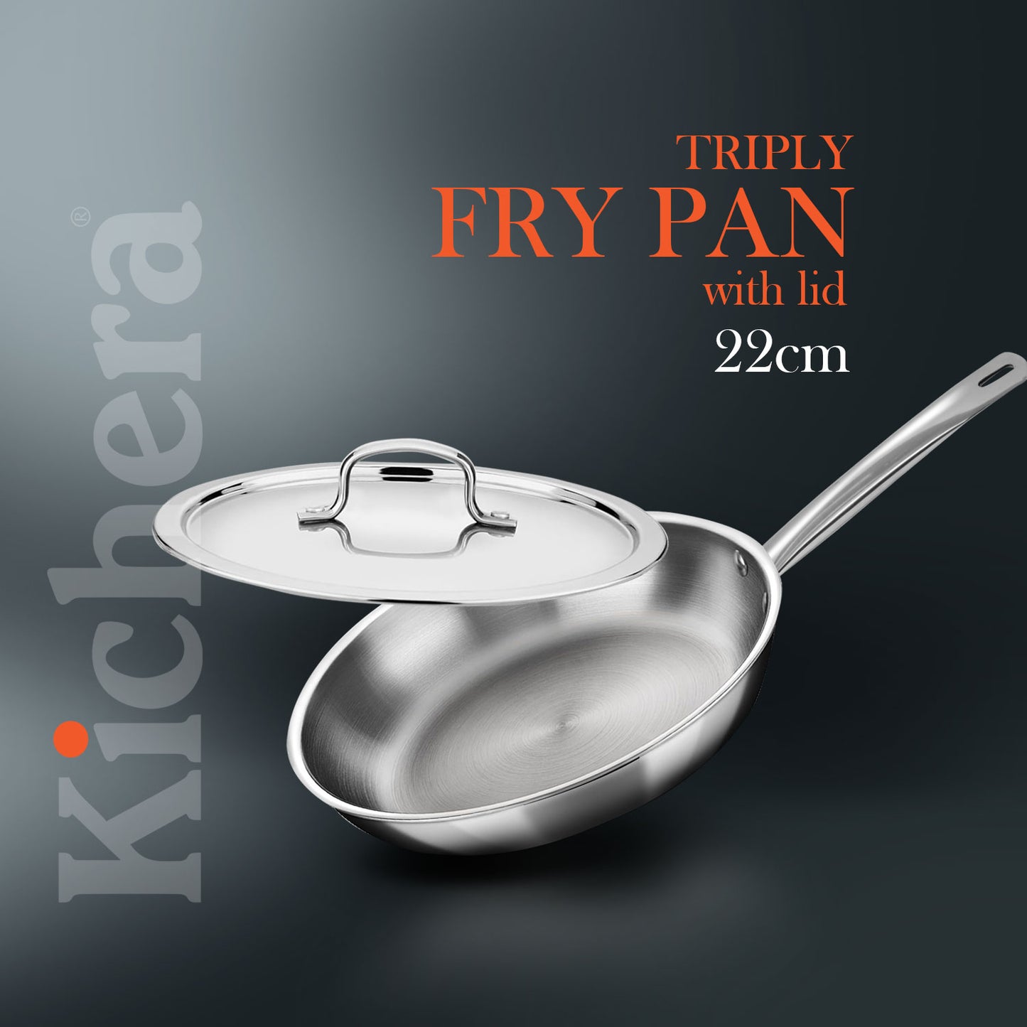 Kichera Triply Stainless Steel Fry Pan Tube Handle with Lid | Non Toxic Cookware | Best Cookware for Health | Induction & Gas Compatible