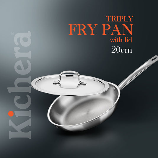 Kichera Triply Stainless Steel Fry Pan Tube Handle with Lid | Non Toxic Cookware | Best Cookware for Health | Induction & Gas Compatible