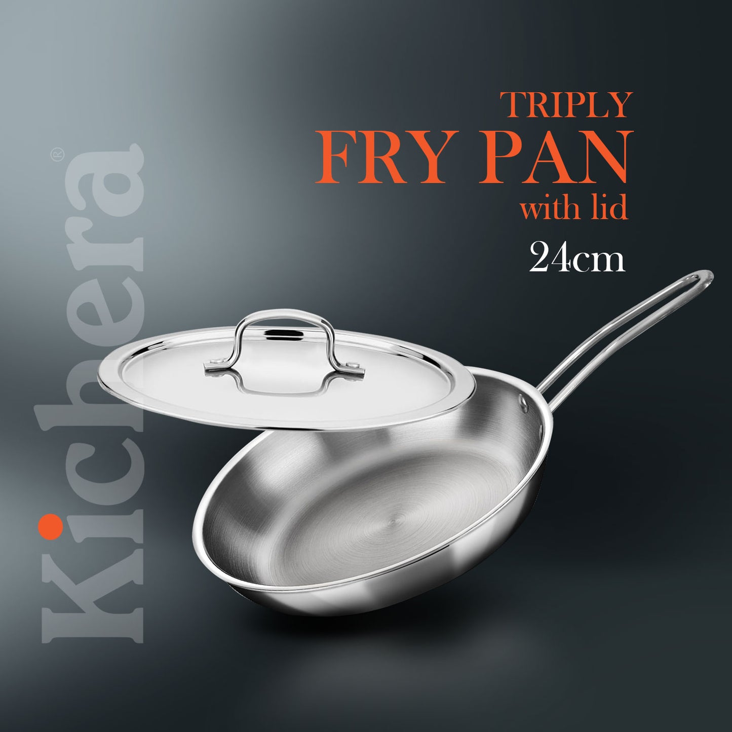 Kichera Triply Stainless Steel Fry Pan with Lid | Non Toxic Cookware | Best Cookware for Health | Induction & Gas Compatible