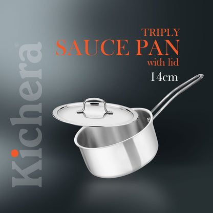 Triply Stainless Steel Saucepan with Lid | Kichera Natural Non Toxic Cookware | Even Heat & Health-Safe | Ideal for Milk, Tea & Sauces