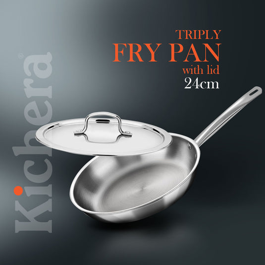 Kichera Triply Stainless Steel Fry Pan Tube Handle with Lid | Non Toxic Cookware | Best Cookware for Health | Induction & Gas Compatible