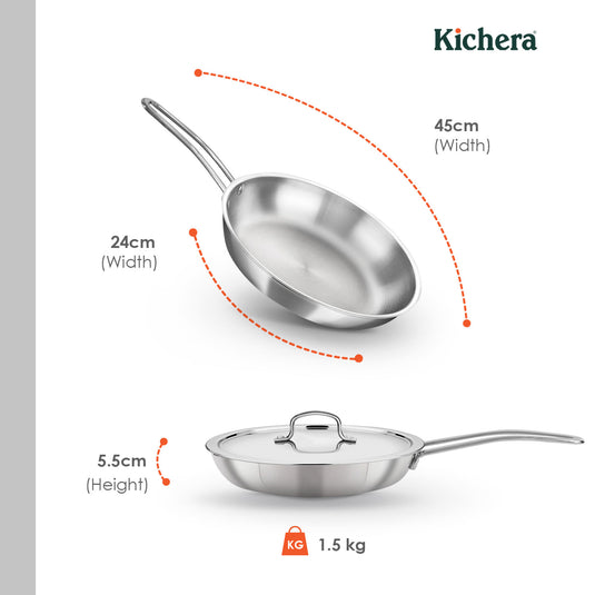 Kichera Triply Stainless Steel Fry Pan with Lid