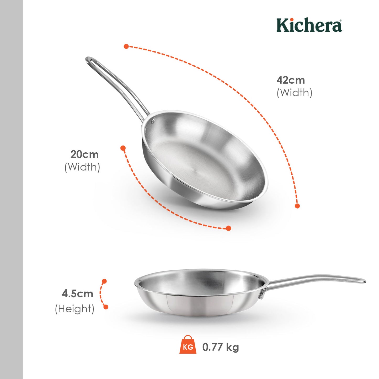 Triply Stainless Steel Fry Pan without Lid – Kichera Non Toxic Cookware for Induction & Gas