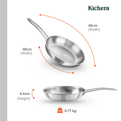 Triply Stainless Steel Fry Pan without Lid – Kichera Non Toxic Cookware for Induction & Gas