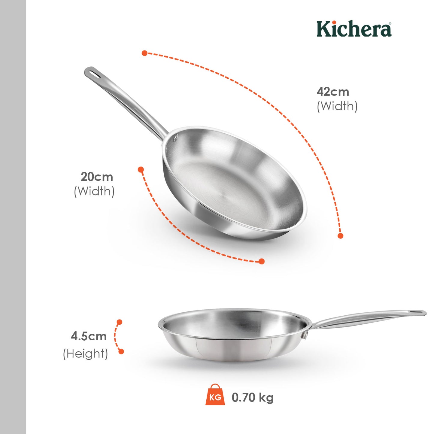 Kichera Triply Stainless Steel Fry Pan Tube Handle