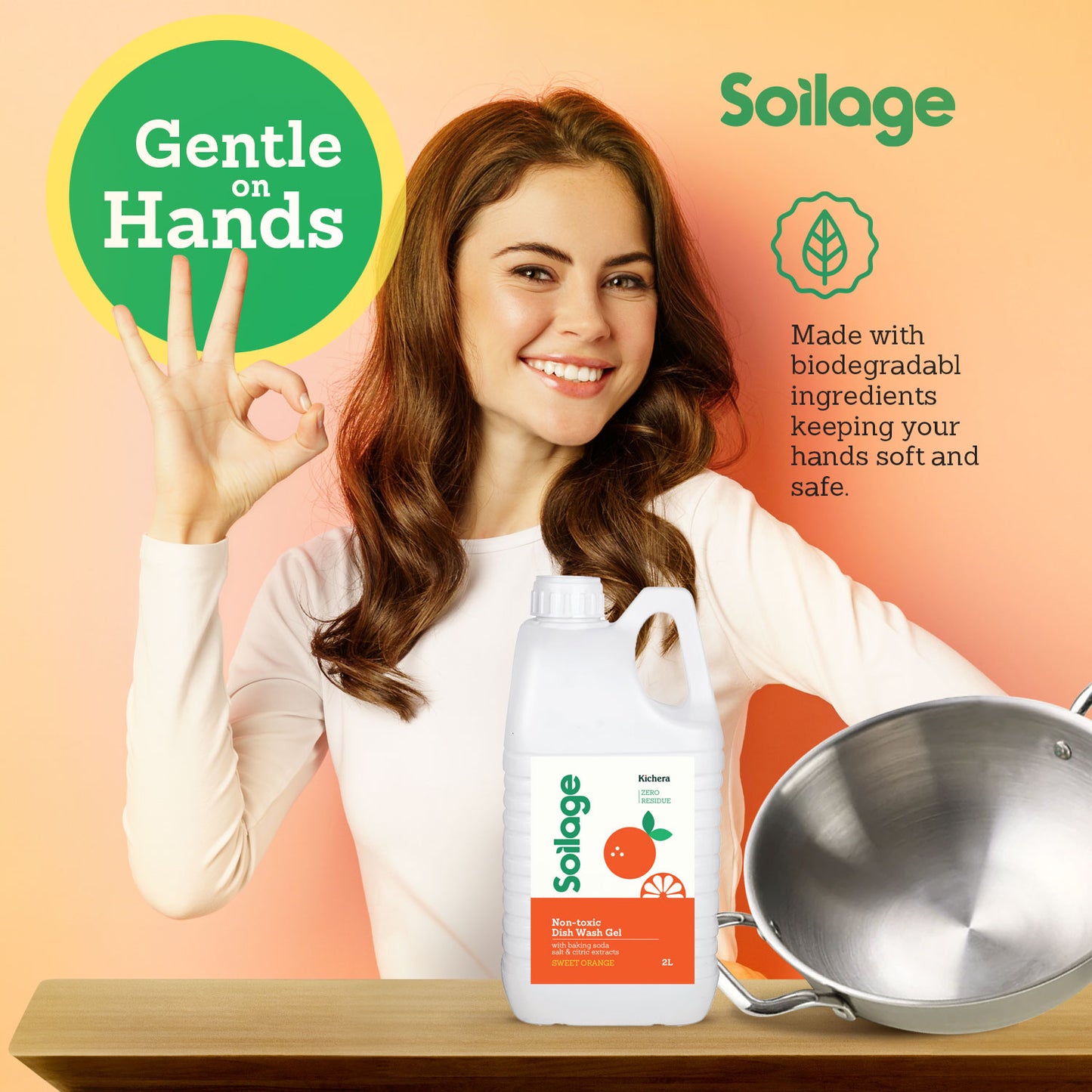 Soilage Best Organic Dishwash Liquid Gel Sweet Orange 500ml & 2L Combo | Natural & Non-Toxic | Plant-Based with Baking Soda, Salt & Citric | Eco-Friendly | Tough on Grease, Gentle on Hands | Baby & Pet Safe