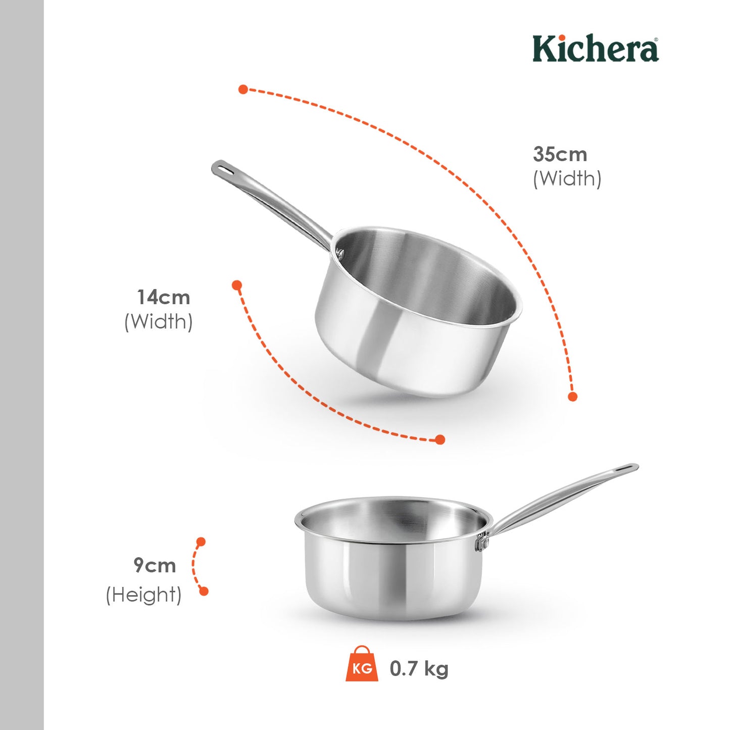 Kichera Triply Stainless Steel Saucepan Tube Handle