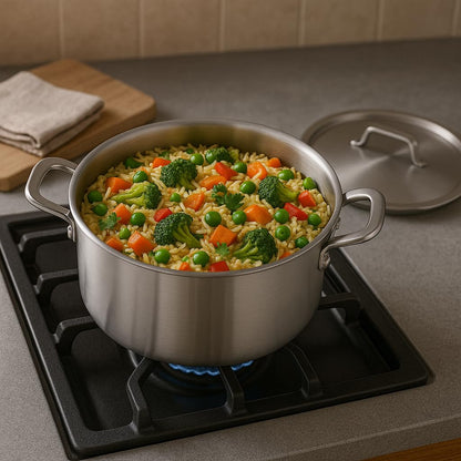 Kichera Triply Stainless Steel Stock Pot 5.5L with Lid | 24cm Induction Friendly Biryani Pot | Heavy Duty 3-Layer Casserole | 100% Toxin-Free Cookware