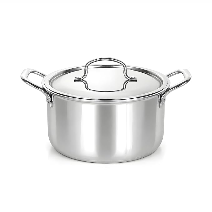 Kichera Triply Stainless Steel Stock Pot 5.5L with Lid | 24cm Induction Friendly Biryani Pot | Heavy Duty 3-Layer Casserole | 100% Toxin-Free Cookware