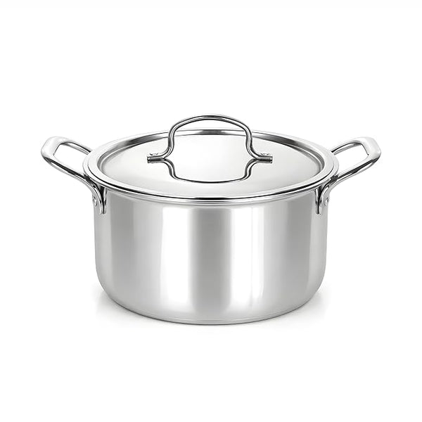 Kichera Triply Stainless Steel Stock Pot 5.5L with Lid | 24cm Induction Friendly Biryani Pot | Heavy Duty 3-Layer Casserole | 100% Toxin-Free Cookware
