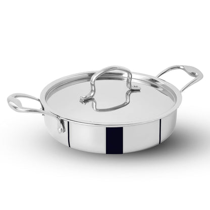 Kichera Triply Stainless Steel Fry Pan with  Lid | 26cm Cook & Serve Saute Pan / Kadai | 2.5mm Thick Induction Friendly | 100% Toxin-Free Cookware