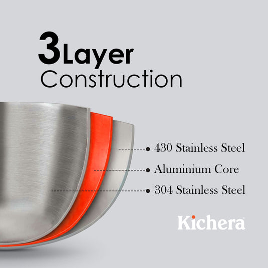 Kichera Triply Stainless Steel Fry Pan Tube Handle with Lid | Non Toxic Cookware | Best Cookware for Health | Induction & Gas Compatible