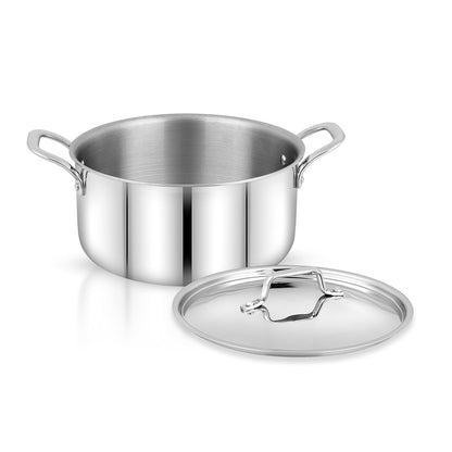 Kichera Triply Stainless Steel Stock Pot 5.5L with Lid | 24cm Induction Friendly Biryani Pot | Heavy Duty 3-Layer Casserole | 100% Toxin-Free Cookware