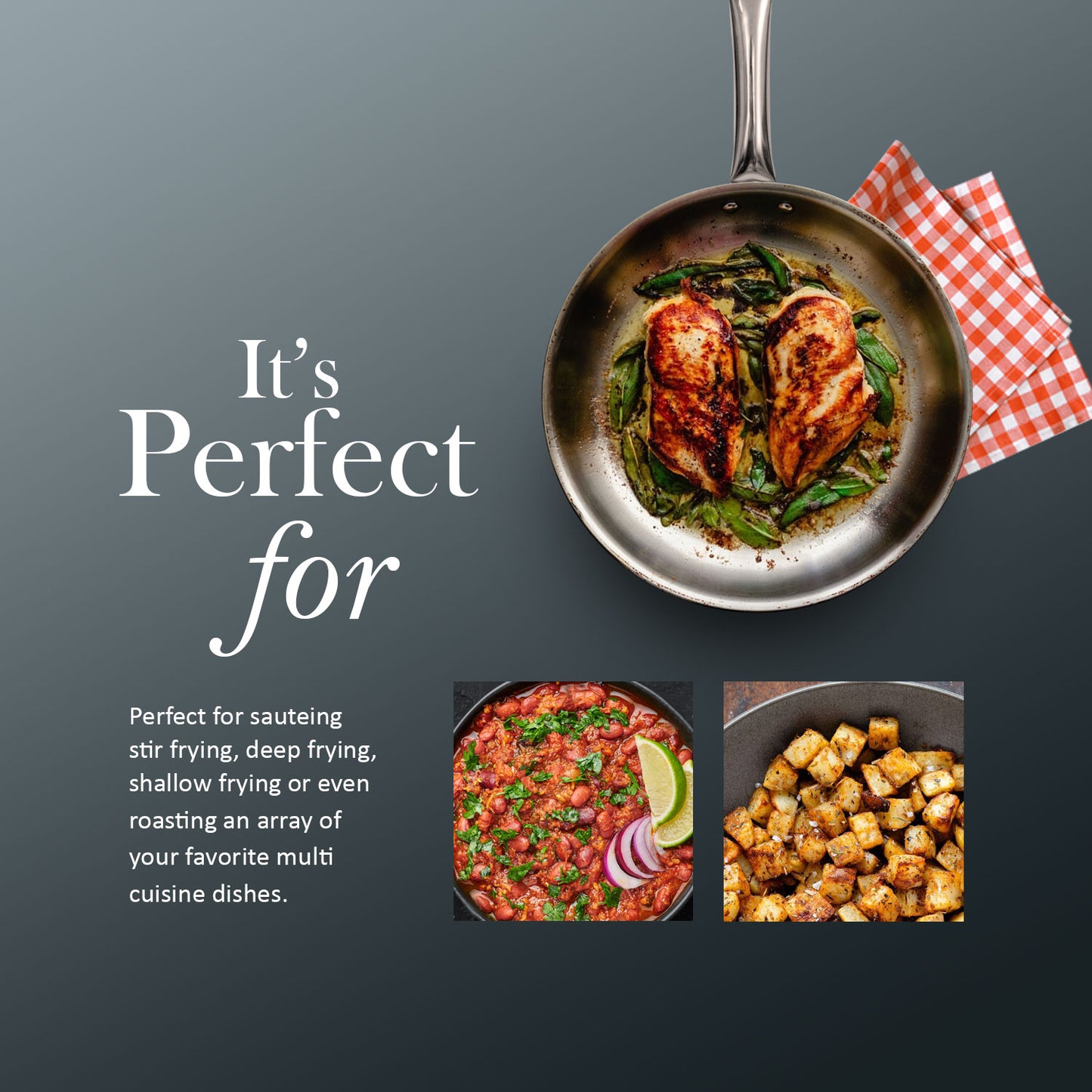 Kichera Triply Stainless Steel Fry Pan Tube Handle with Lid | Non Toxic Cookware | Best Cookware for Health | Induction & Gas Compatible