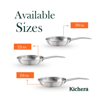 Triply Stainless Steel Fry Pan without Lid – Kichera Non Toxic Cookware for Induction & Gas