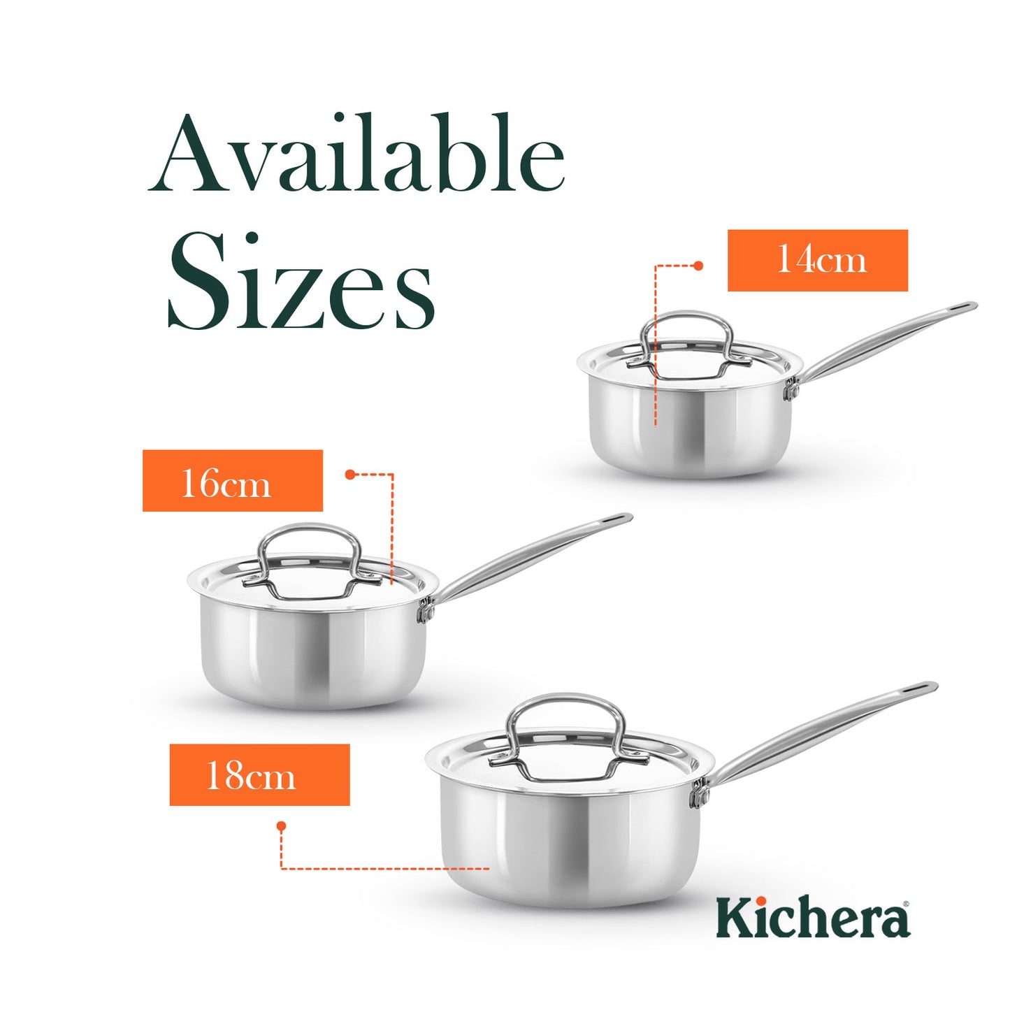 Triply Stainless Steel Saucepan Tube Handle with Lid | Kichera Natural Non Toxic Cookware | Even Heating | Safe for All Stoves