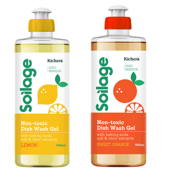 Soilage Organic Dishwash Liquid Gel Sweet Orange & Lemon Combo | 500ml Each | Natural & Non-Toxic | Plant-Based with Baking Soda, Salt & Citric | Eco-Friendly | Tough on Grease, Gentle on Hands
